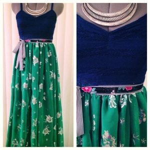 Hmong green blue navy dress with silver flowers1
